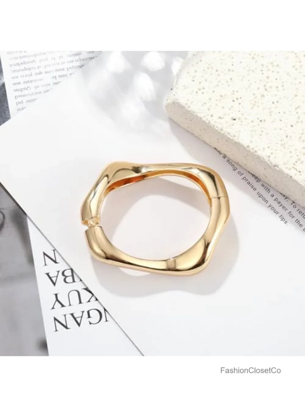 Chunky Gold Plated Bangle Bracelet Set Hinged Cuff Trendy Arm Jewelry